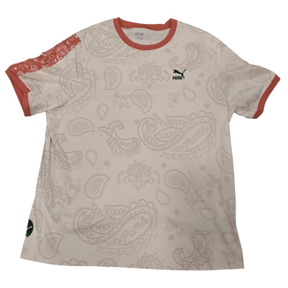 PUMA Relaxed Fit Men's XXL Paisley Bandana Graphic T-Shirt‎ New Coral Trim